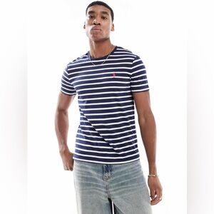 Men’s Polo Ralph Lauren icon logo stripe t-shirt in navy/white